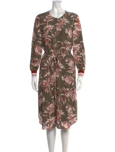 Pre-owned Joie Floral Print Midi Length Dress In Green/red
