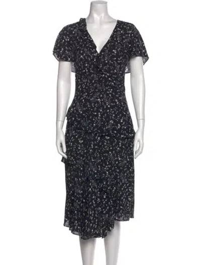 Pre-owned Joie Floral Print Midi Length Dress W/ Tags In Black