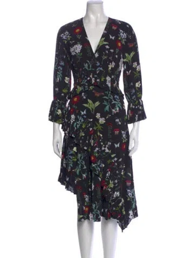 Pre-owned Joie Floral Print Midi Length Dress W/ Tags In Black