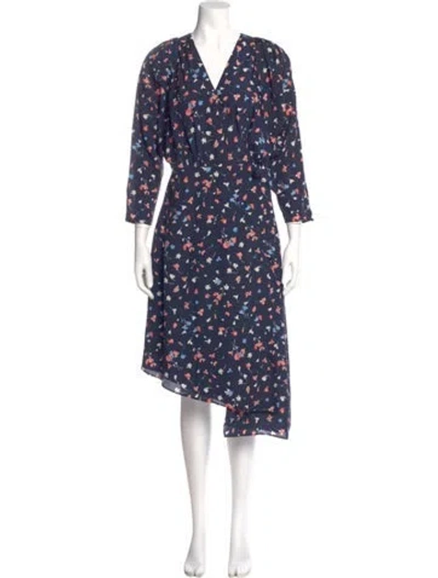 Pre-owned Joie Floral Print Midi Length Dress W/ Tags In Blue