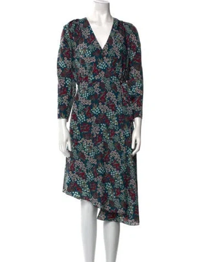 Pre-owned Joie Floral Print Midi Length Dress W/ Tags In Green