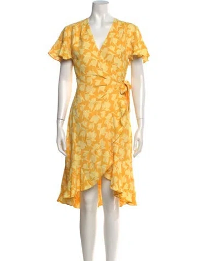 Pre-owned Joie Floral Print Midi Length Dress In Yellow