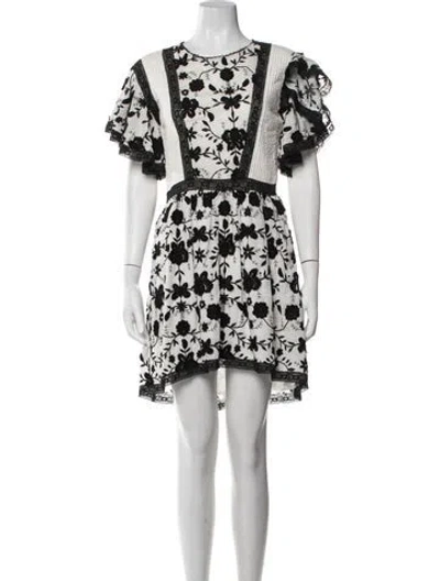 Pre-owned Joie Floral Print Mini Dress In Black/white