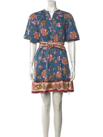 Pre-owned Joie Floral Print Mini Dress In Blue