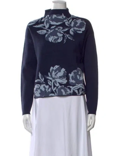 Pre-owned Joie Floral Print Mock Neck Sweater In Blue