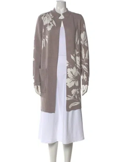 Pre-owned Joie Floral Print Open Front Sweater In Gray
