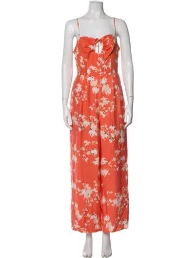 Pre-owned Joie Floral Print V-neck Jumpsuit In Orange