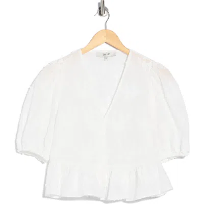 Joie Floral Puff Sleeve Peplum Crop Top In White