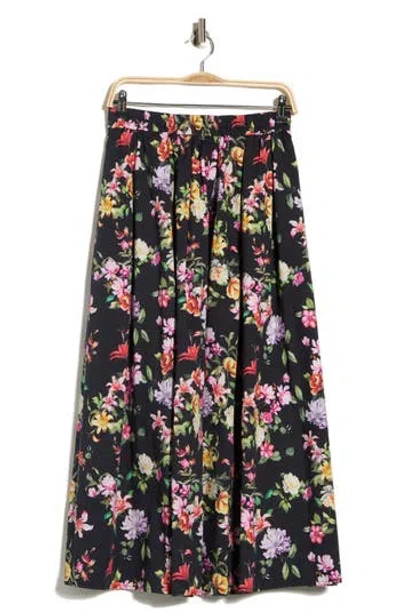 Joie Floral Stretch Cotton Poplin Pull-on Skirt In Black
