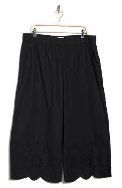 Joie Florence Embroidered Eyelet Scalloped Crop Pants In Caviar