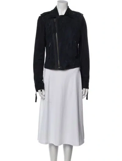 Pre-owned Joie Goat Leather Biker Jacket In Blue