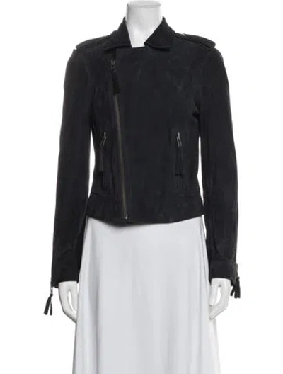 Pre-owned Joie Goat Leather Biker Jacket In Blue