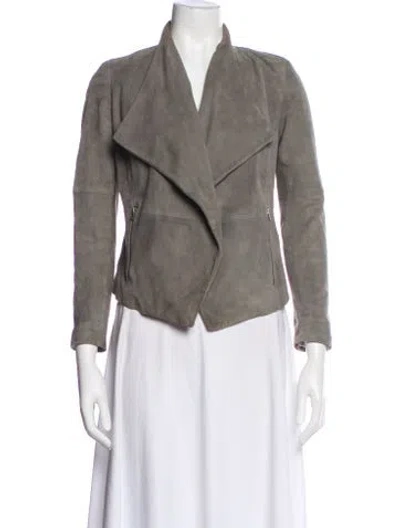 Pre-owned Joie Goat Leather Biker Jacket In Gray