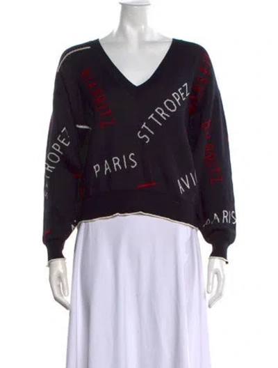 Pre-owned Joie Graphic Print V-neck Sweater In Blue