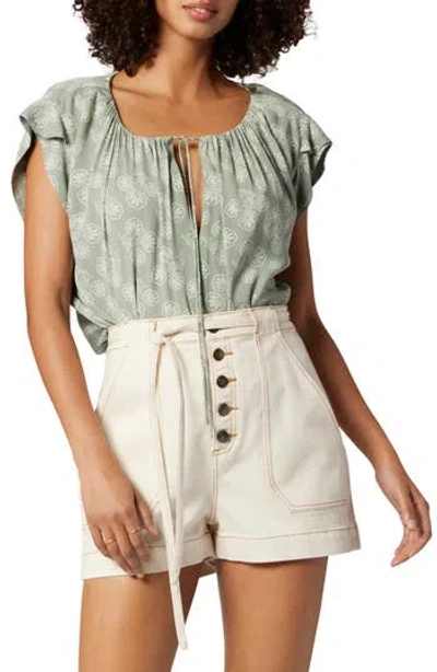Joie Gwyneth Floral Drawstring Neck Top In Iceberg Green And Porcelain