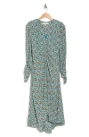 Joie Haruko Floral Print Ruched Long Sleeve High-low Midi Dress
