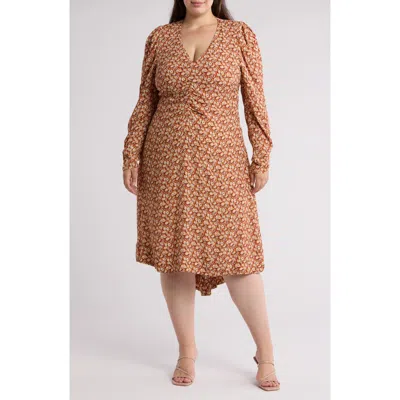 Joie Haruko Long Sleeve Ditsy Floral Dress In Umber Multi