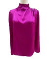 Joie High Neck Satin Rhinestone Bling Buttons Top In Pink In Pink