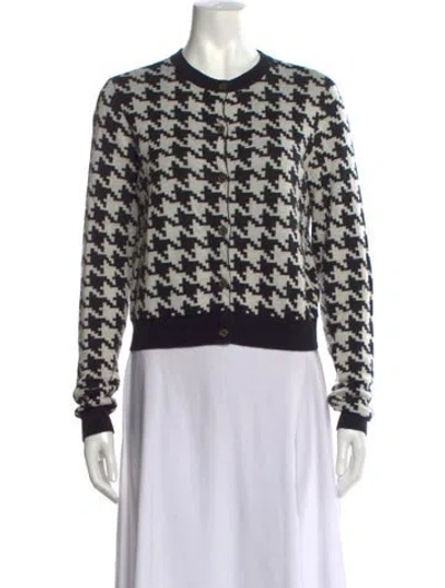 Pre-owned Joie Houndstooth Print Crew Neck Sweater In Black