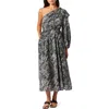 JOIE JOIE JUNE IKAT PRINT ONE-SHOULDER SILK DRESS