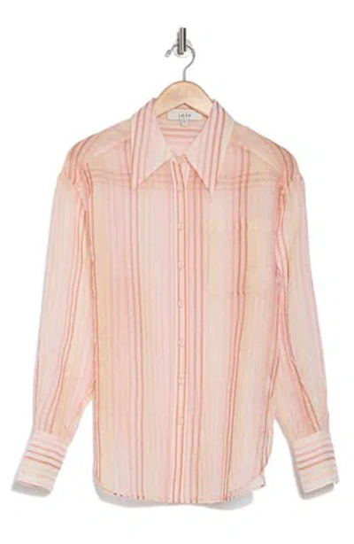 Joie Keeley Stripe Silk & Cotton Button-up Shirt In Peach Melba