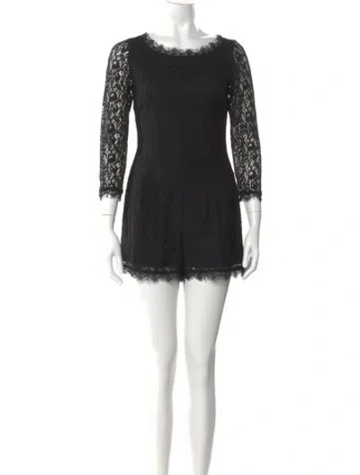 Pre-owned Joie Lace Pattern Bateau Neckline Romper In Black