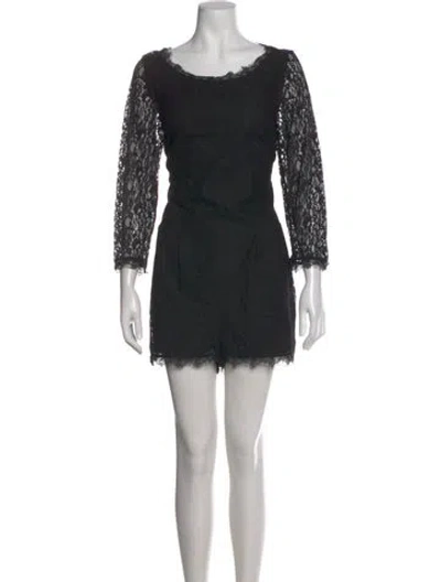 Pre-owned Joie Lace Pattern Crew Neck Romper In Black