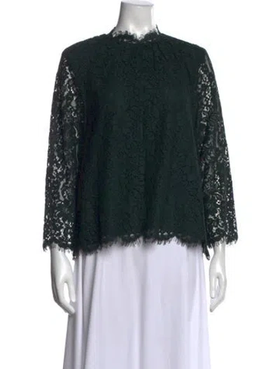 Pre-owned Joie Lace Pattern Mock Neck Sweater In Green