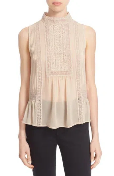 Joie Lace Trim Sleeveless Silk Blouse In Brown