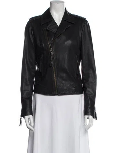 Pre-owned Joie Lamb Leather Biker Jacket In Black