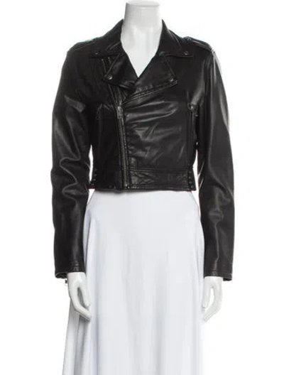 Pre-owned Joie Lamb Leather Biker Jacket In Black