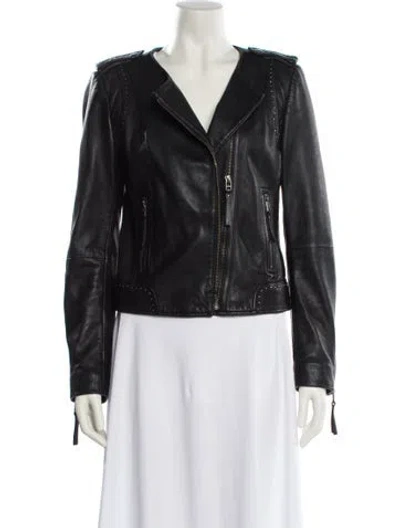 Pre-owned Joie Lamb Leather Biker Jacket In Black