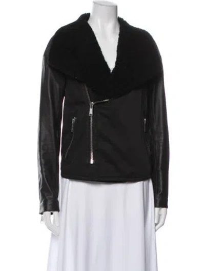 Pre-owned Joie Lamb Leather Biker Jacket In Black