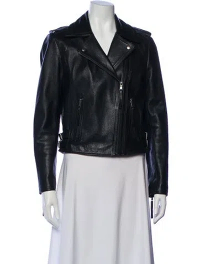 Pre-owned Joie Lamb Leather Biker Jacket In Black