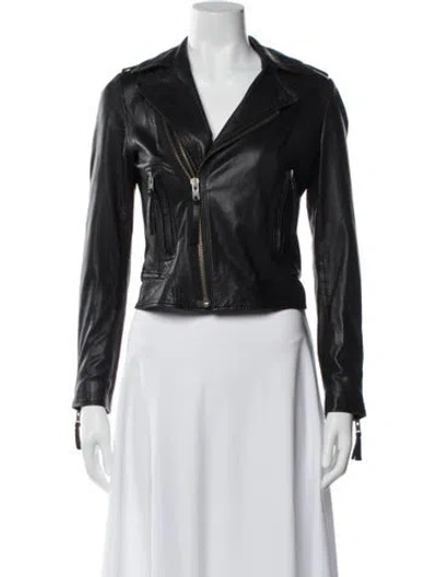 Pre-owned Joie Lamb Leather Biker Jacket In Black