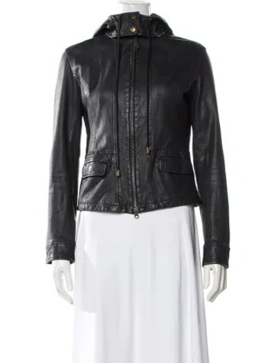 Pre-owned Joie Lamb Leather Biker Jacket In Black