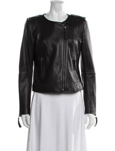 Pre-owned Joie Lamb Leather Biker Jacket In Black