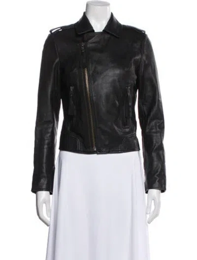 Pre-owned Joie Lamb Leather Biker Jacket In Black