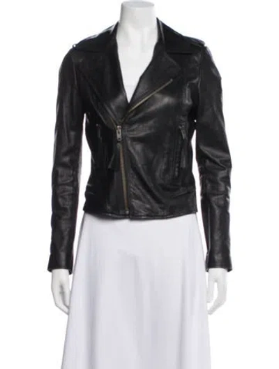 Pre-owned Joie Lamb Leather Biker Jacket In Black