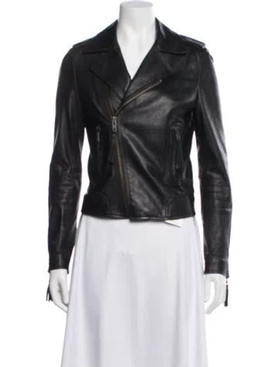 Pre-owned Joie Lamb Leather Biker Jacket In Black