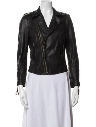 Pre-owned Joie Lamb Leather Biker Jacket In Black