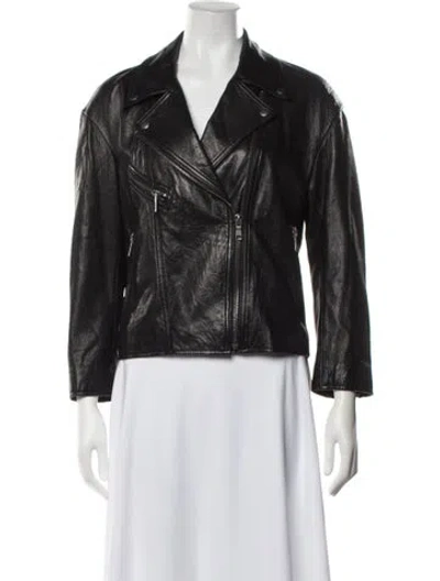 Pre-owned Joie Lamb Leather Biker Jacket In Black