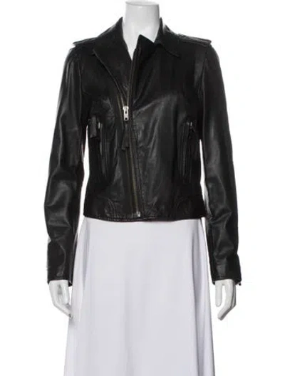 Pre-owned Joie Lamb Leather Biker Jacket In Black