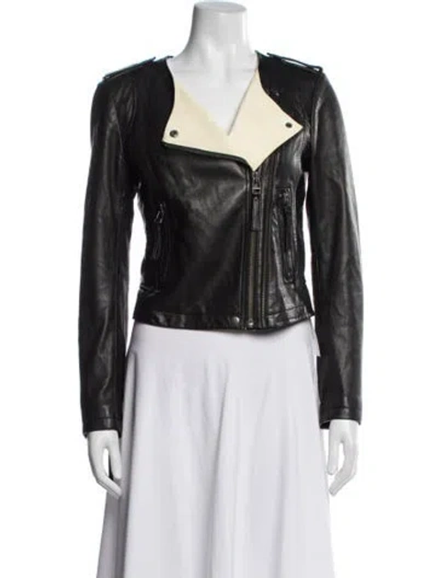 Pre-owned Joie Lamb Leather Biker Jacket In Black