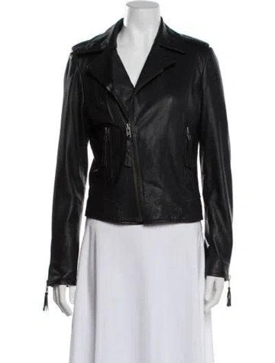 Pre-owned Joie Lamb Leather Biker Jacket In Black