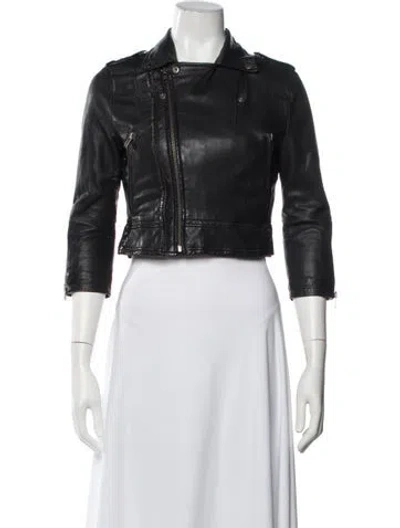 Pre-owned Joie Lamb Leather Biker Jacket In Black