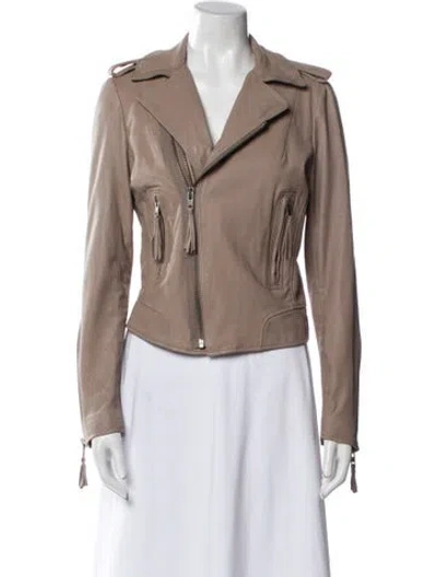 Pre-owned Joie Lamb Leather Biker Jacket In Brown