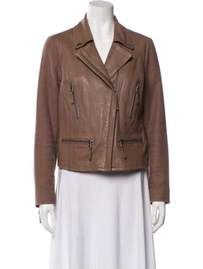 Pre-owned Joie Lamb Leather Biker Jacket In Brown