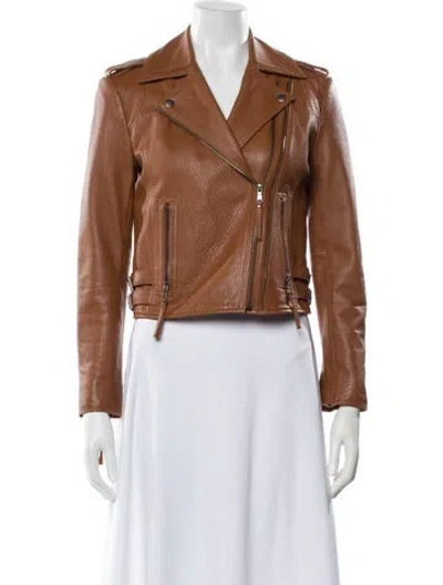 Pre-owned Joie Lamb Leather Biker Jacket In Brown