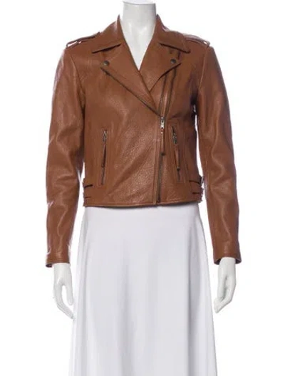 Pre-owned Joie Lamb Leather Biker Jacket In Brown